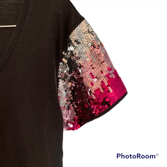 Victoria Secret Pink size small petite black with sequin bling tee. - Picture 3 of 6